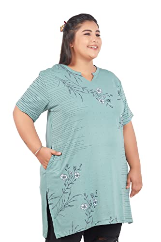 Image of CUPID Women's Cotton Plus Size Half Sleeves Long Top for Semi Summers with One Side Pocket for Ladies Printed T Shirt 3XL to 7XL