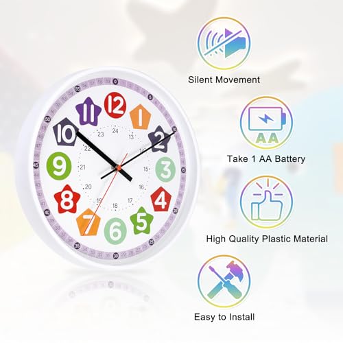 50% Off Aurowit Learning Wall Clock for Kids & Classrooms