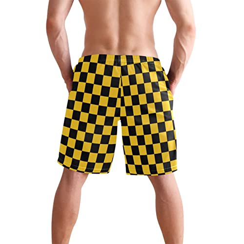 Checkerboard Plaid Mens Swim Trunks Quick Dry Board Shorts Mesh Lining Swimwear Bathing Suits with Pockets S3
