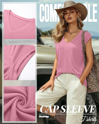 Image of Huukeay 3 Pack Women's V Neck Cap Sleeve T Shirts