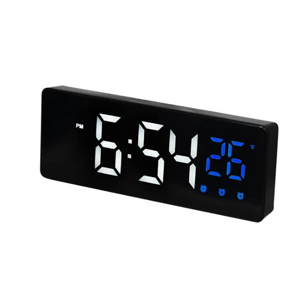 HRWLY LED Digital Alarm Clock Snooze Temperature Date Display Desktop Strip Clocks for Living Room Decoration(Argento)