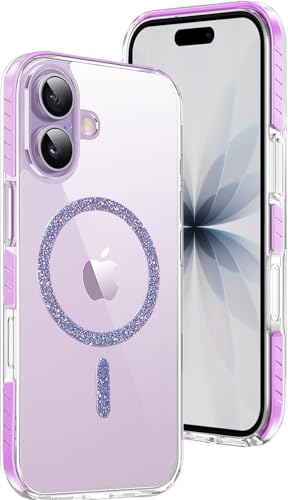 Image of VONZEE Back Cover Case Compatible with iPhone 17 6.3'' Case Glitter Ring Cute Shiny Colorful Bling Case (Compatible with Magsafe) Transparent PC+TPU Glossy Shiny Cover for Girls Women,Purple