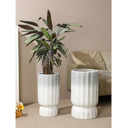 Grand pot de fleurs en céramique dégradé gris blanc pour plante - 7