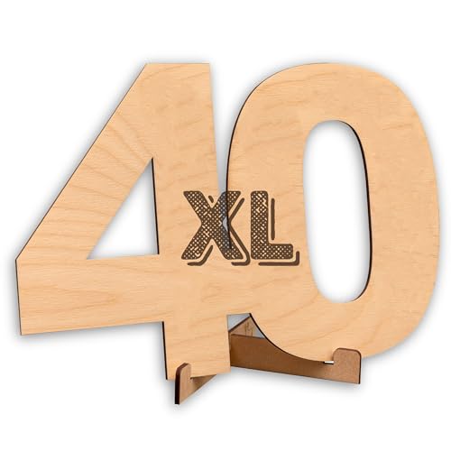 CUBIBOO ART Biglietto Auguri 40 Numeri in Legno Naturale Taglia XL con Supporto - 40 Anni di Compleanno Uomo - Biglietto 40 Anni Donna