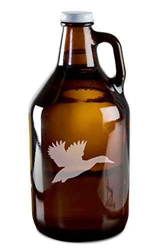 Flying Duck Hunting Hand-Made Etched Glass Beer Growler 64 oz