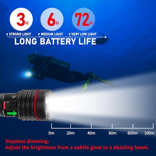 Duiklamp, LetonPower 2000Lumens onderwater 100m duiklamp, met Type-C opladen voor professionele outdoor onderwater sporten - Image 7