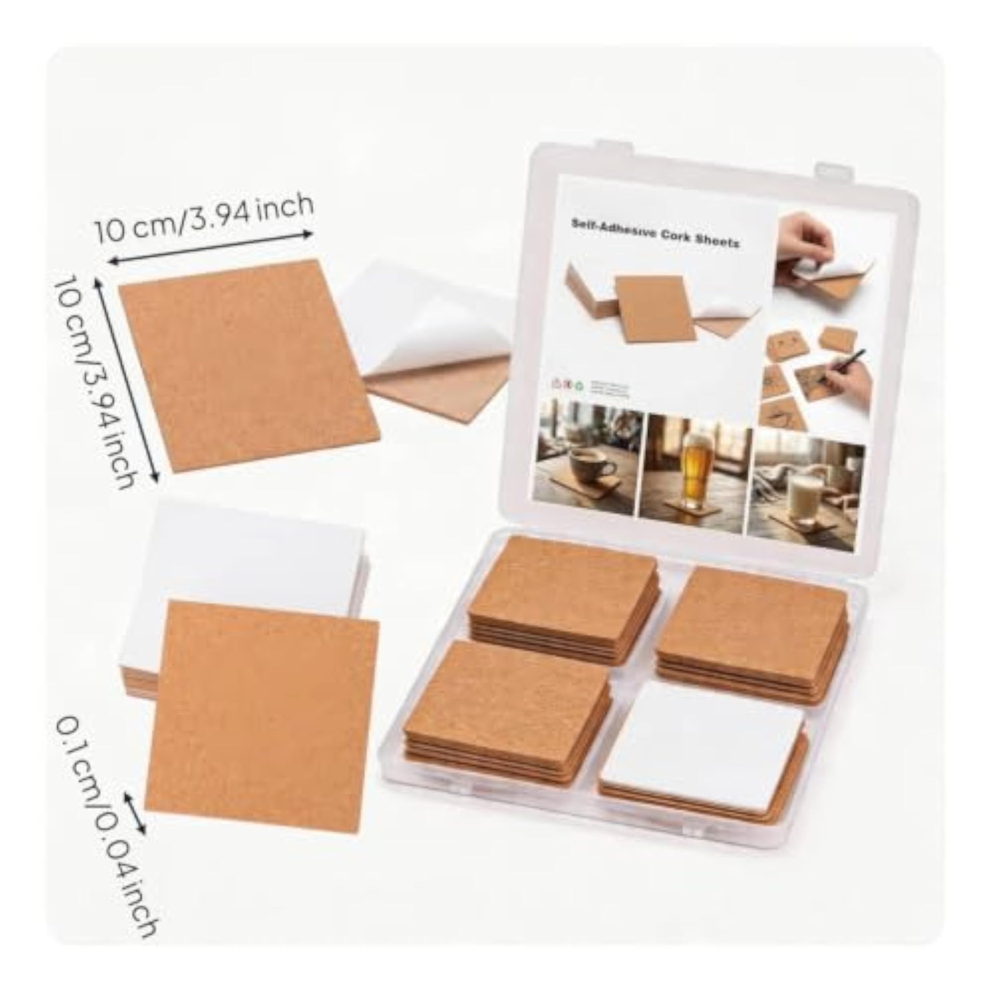 50 Pieces Peel-and-Stick Self-Adhesive Cork Tile DIY Friendly