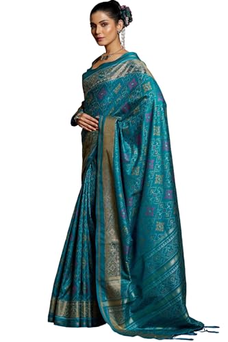Image of SGF11 Women's Kanjivaram Patola Silk Saree Silk Saree Pure Golden Zari With Blouse Piece