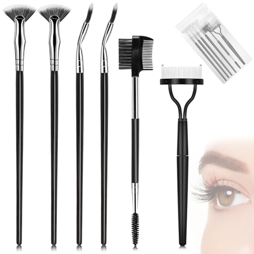 Dexspoeny Eyelash Brush Eyebrow Comb Tools Set, Folding Angle Scalloped Lash Brush, Eyebrow Brush Eyelash Separator with Storage Bag, Mascara Fan Brush Makeup Tool for Eye Lash Natural Lifted