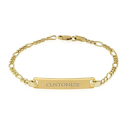 Baby Id Bracelet - Unique Jewelry for Children's - Yellow 14k Gold Bar Bracelets - Free Engraving Newborn Kids Name Gift Adjustable Size 5'' to 6''3