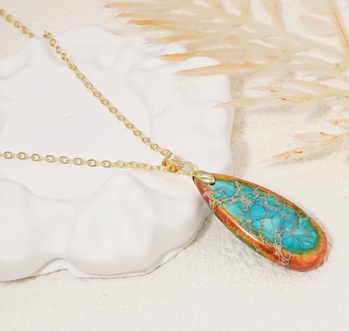 Stone Necklaces for Women Teardrop Gemstone Pendant Necklace Natural Stone Chain Necklaces3