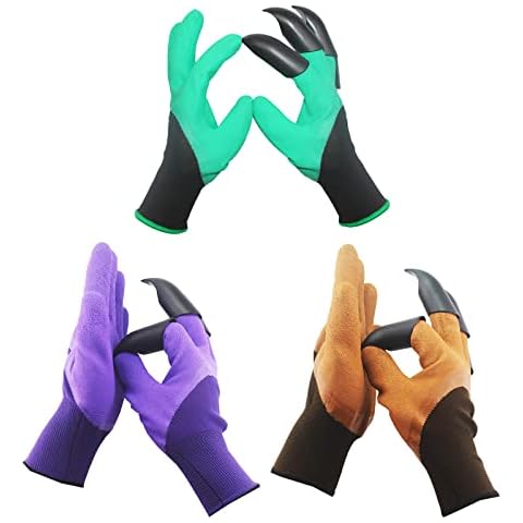 Geoyien Gardening Gloves for Women, 3 Pairs Gardening Gloves, Garden Gloves, Latex Gardening Gloves with Claws, Waterproof and Breathable, for Digging and Planting, Gardening Tools (24CM, 3 Colors) Cover