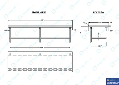 Image of AmGood Stainless Steel Equipment Stand - Heavy Duty, Commercial Grade, with Undershelf, NSF Certified (30 inch Width x 96 inch Length)
