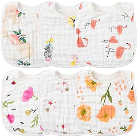 Zainpe 6Pcs Snap Muslin Cotton Bibs Cover