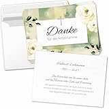 Einladungskarten Manufaktur Hamburg 8 Trauer Danksagungskarten ausfüllbar mit Umschlag - Danke Trauerkarten Postkarten nach Beerdigung zum Ausfüllen mit Text Motiv Weisse Rosen mit Kreuz