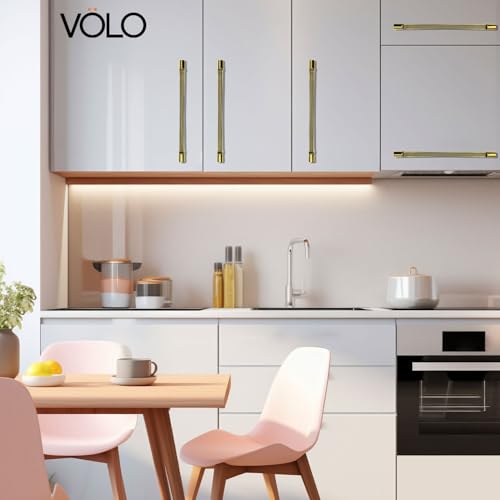 Image of VOLO Wardrobe Cabinet Handle - Sleek Pull Handle for Drawers, Wardrobes, Sliding Doors, and Cabinets in Kitchen, Bedroom, and Office (R-241) (1, Antique Gold, 288MM (12 Inch))