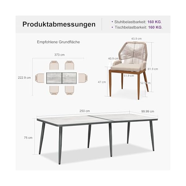 Purple Leaf Essgruppe 8 Personen Rattan & Teak Grau