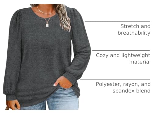 Image of VOGRACE Womens-Plus-Size-Tops Crew Neck Puff Sleeve Shirts Casual Tunic Sweatshirts XL-5XL