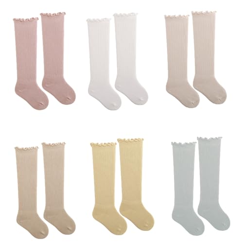 Image of FYLuoke Baby Girls Uniform Knee High Stockings Socks Girls Newborn Infants Long Socks Toddlers Ruffled Socks(6 colors,0-6M)