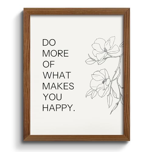 Do More Of What Makes You Happy Spirit Words Wall Art Boho Minimalist Flower Poster Framed Inspirational Quotes Wall Decor for Aesthetic Room Rustic Home Shelf Wall Decoration Inspiring Gift 8x10Inch