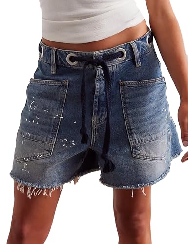 People Free Dupes People Free Dup ES Jeans Shorts Womens Moxie Barrel Jean Shorts 2026 Summer Casual Drawstring Baggy Denim Shorts Y2K Denim Short