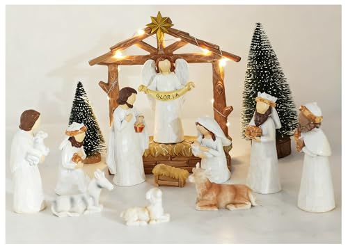 White Nativity Scene Set - 12-Piece Holy Family Figurine with