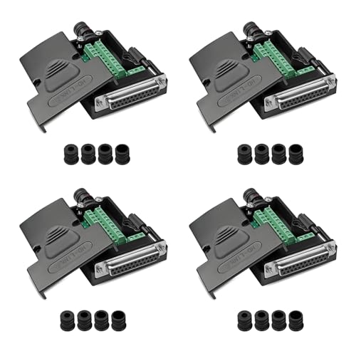 Willwewon 4PCS DB25 Female Solderless Breakout Connector, RS232 D-SUB DB25 Serial to 25Pin Port Terminal Block with Case Long Bolts Tail Pipe