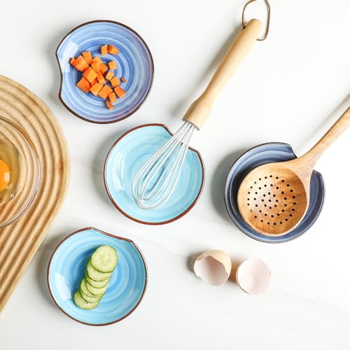 KitchenTour Spoon Rest for Stove Top, 4.7 inch Ceramic Spoon Holder for Kitchen Counter, Coffee Spoon Rest, Cooking Utensil Rest for Spatula, Set of 4, Assorted Cool Colors