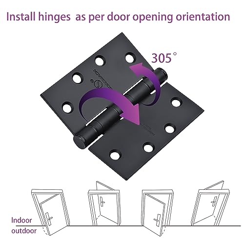 SORGMACH Matte Black Heavy Duty Door Hinge 4.5 X 4.5 Inch Ball Bearing Commercial Hinges Square Corners Interior and Exterior Hardware for 4-1/2 Doors Hinge Grade ANSI/BHMA A156 Grade 1. by SORGMACH - Used condition - Image 4