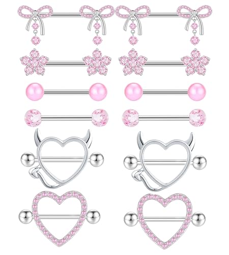 TIANCI FBYJS 14G Nipple Rings for Women 316L Surgical Stainless Steel Heart Bow CZ Flower Barbell...