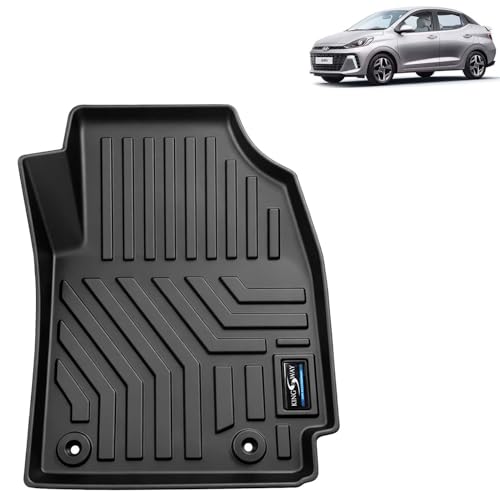 Image of KINGSWAY Accessories Custom-Fit TPE 5D Car Floor Mats Only Compatible with Hyundai Aura | Year 2023 Onwards | Set of 3 Pcs | All Weather Anti Slip Foot Mat with Easy Wash | Black | 2 Years Warranty