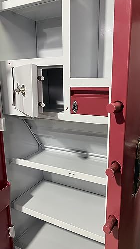 Image of MKFURNITURE Steel Almirah Wardrobe 2 Door with Mirror Cupboard | Wardrobe Storage Rack Closest Organizer for Clothes | 1 Hanging Space and 2 Drawer | Modern Storage Wardrobe (Red)