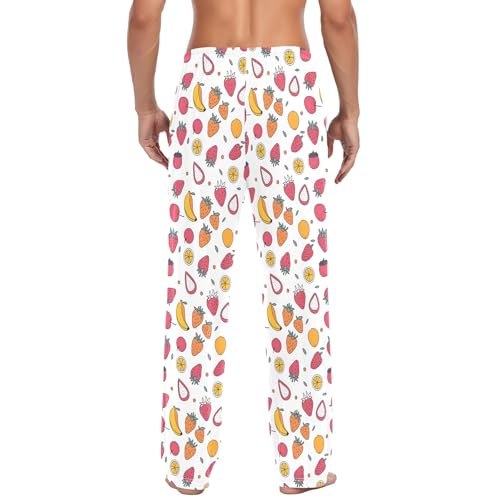 Mens Cotton Pajama Pants Sleep Lounge Pj Bottoms Sleepwear with Pockets Drawstring S Fruit3