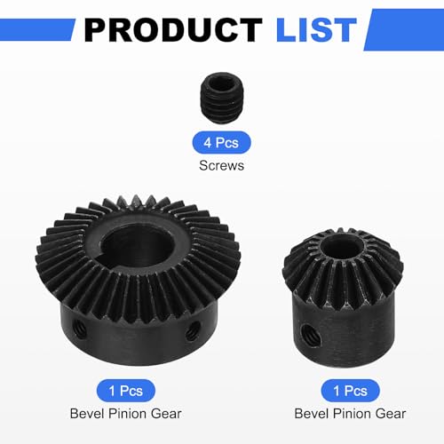 Image of uxcell 2Pcs Tapered Bevel Gears Set, 1 Mod 1:2 (20T /40T) Harden Steel Straight Bevel Gear, 90 Degree Steering Motor Gears, (6mm /14mm Shaft Hole with Keyway)
