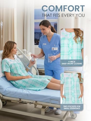 Image of Casual Nights Women's Snap - Front House Dress Short Sleeve Woven Housecoat Duster Lounger Robe with Pockets