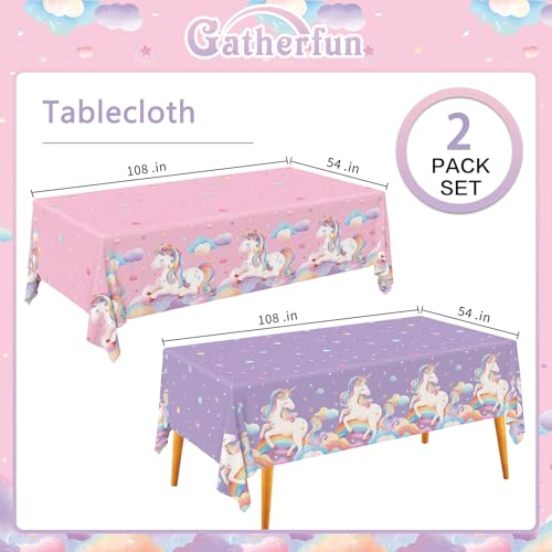Image of Gatherfun Unicorn Party Supplies Set: Perfect Unicorn Birthday Decorations, Includes 2-Pack Unicorn-Themed Tablecloths for Kids & Girls 1st Birthday, Disposable Table Covers 54 x 108 Inch