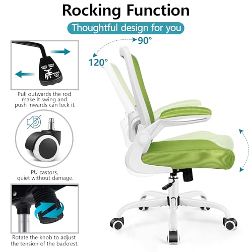 FelixKing Office Chair, Ergonomic Desk Chair Breathable Mesh Chairs Adjustable High Back Lumbar Support Flip-up Armrests, Executive Rolling Swivel Comfy Computer Chairs Home Office Green