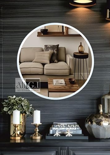 Image of Ali.G.I - Vanity Round Wall Mirror with Bright White Frame in 24 Inch / / Elegant Mirror for Bathroom, Bedroom, Living Room, Office, Entryways, Hotel, Restaurant (White, 24 Inch)