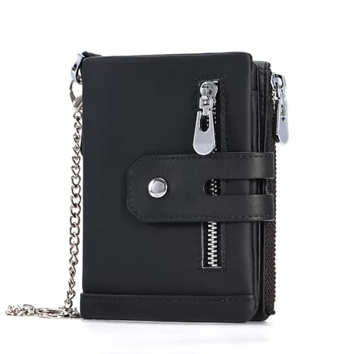 Image of boshiho Mens Wallet with Chain Genuine Leather Slim Bifold