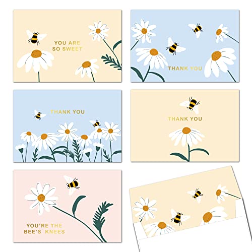 Gooji 4x6 Bee & Dasiy Gold Foil Thank You Cards (Bulk 20-Pack) Matching Peel-and-Seal Envelopes | Assorted Set, Watercolor, Birthday Party, Baby Shower, Weddings, Greeting, Blank Notes Gooji 4x6 Bee & Dasiy Gold Foil Thank You Cards (Bulk 20-Pack) Matching Peel-and-Seal Envelopes | Assorted Set, Watercolor, Birthday Party, Baby Shower, Weddings, Greeting, Blank Notes
