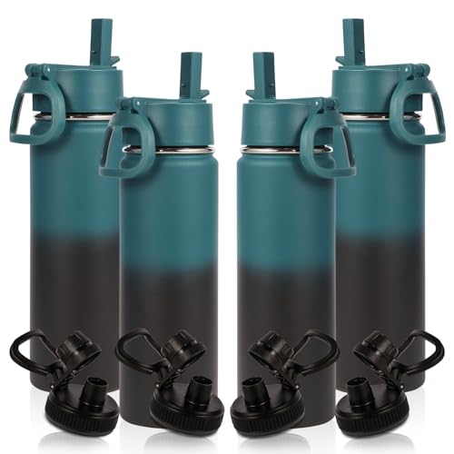 Volhoply 20oz Insulated Stainless Steel Water Bottle with Straw Lid Bulk 4 Pack,Kids Double Wall Vacuum Cups with Handle,Reusable Outdoor Camping Sports Metal Bottles,Travel Flask(Indigo Black,4) by Volhoply - Used condition - US$33.51