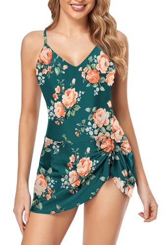 Upopby Women's One Piece Swimdress Swimsuits for Women Tummy Control Swim Dress Slimming Side Tie Skirted Bathing Suits