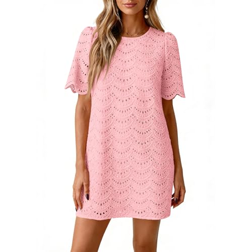 Robe courte broderie ajourée idéale pour plage et vacances