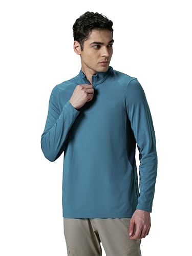Image of TECHNOSPORT Men Polyester Slim Fit Colorblock Zipper Neck Full Sleeve Cotflex Polo T-Shirt With Quick Dry, Spf50+ For Gym, Sports And Regular Use