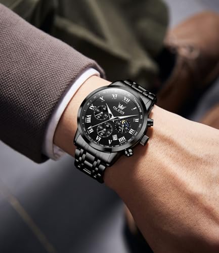 Image of OLEVS Watch for Men Original Analog Quartz Chronograph Luxury Dress Stainless Steel Chain Waterproof Luminous Men's Wrist Watch Date