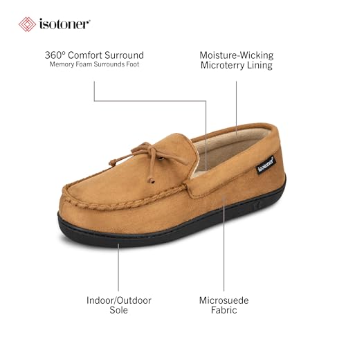 Image of isotoner Men's Slip-on Indoor /Outdoor Microsuede Memory Foam Comfort Moccasin Slippers
