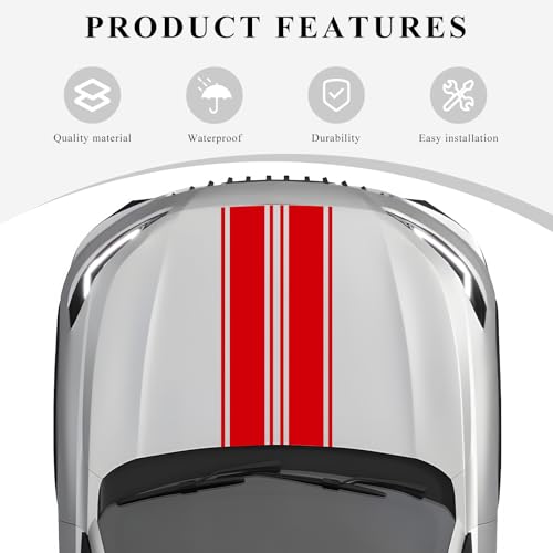 Image of 2 PCS Car Hood Sticker, 70.9 inch x 7.3 inch Waterproof Racing Stripes Auto Body Side Decals, Sports Style Hood Sticker Exterior Decoration for Most Vehicles, Car Accessories (Red)