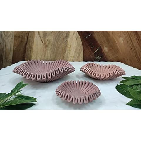 Sandstone Bowl Fruit Bowl, Stone Bowl Decorative Bowl Decorative Trays Stone Fruit Bowl Stone Ruffle Bowl Stone Floral Bowl Home Decor Gifts (9 inch) Cover