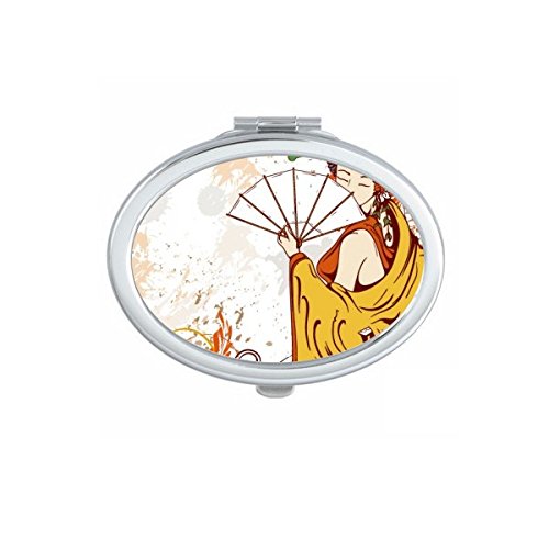 Miroir de poche japonais avec motif geisha sexy et kimono style ovale