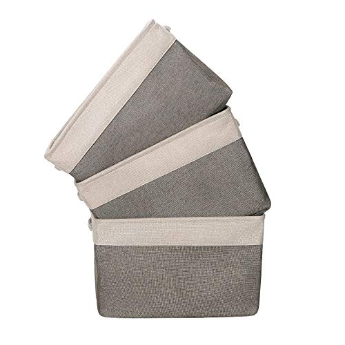 3 Pack Large Storage Shelf Basket Set Big Rectangular Linens Fabric Collapsible Organizer